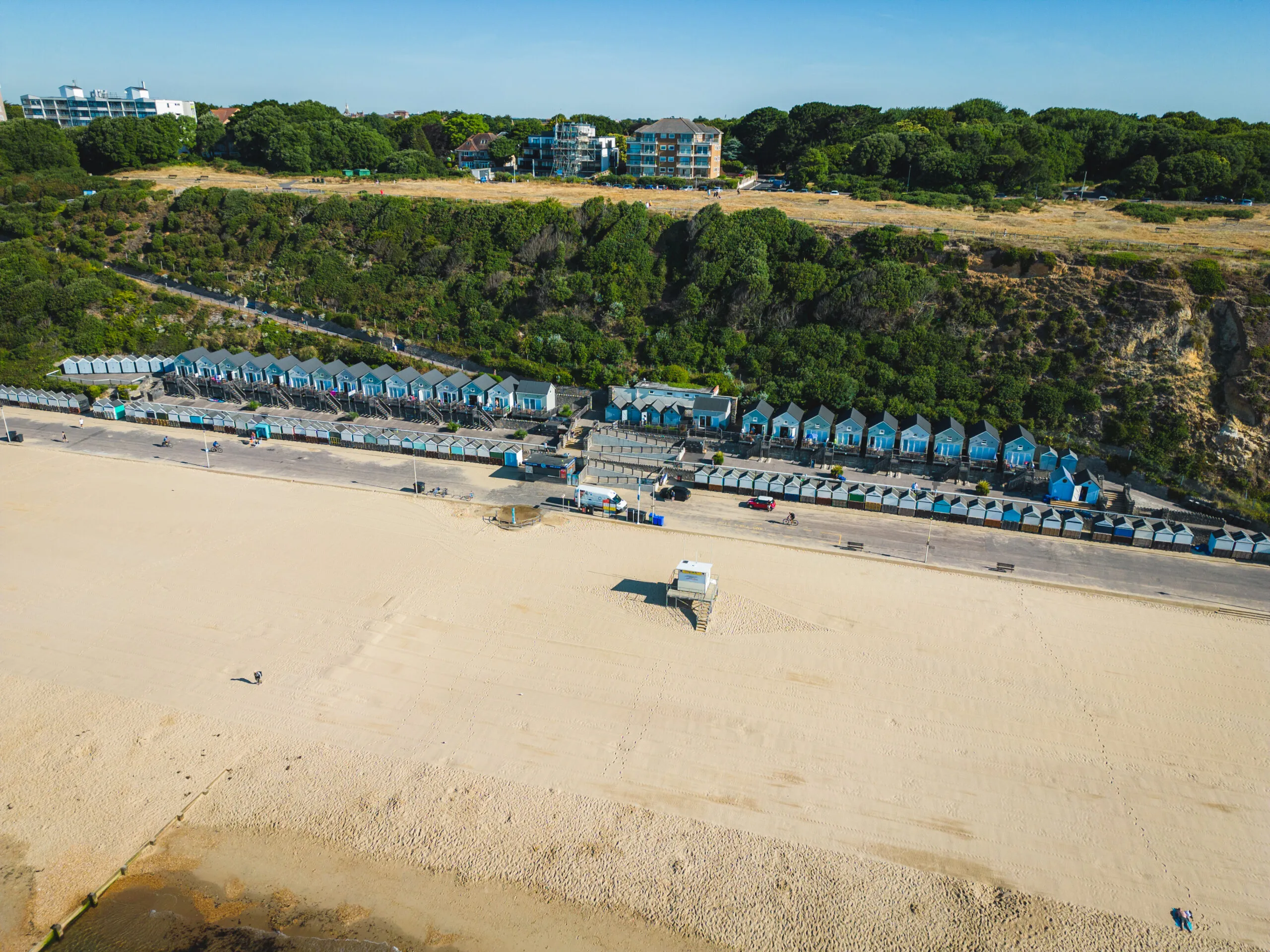 Birds eye view of overnight Beach Lodges showing the Beach and Manor Steps zigzag